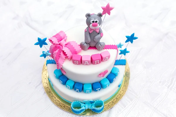 Birthday cake for baby boy and girl — Stock Photo, Image