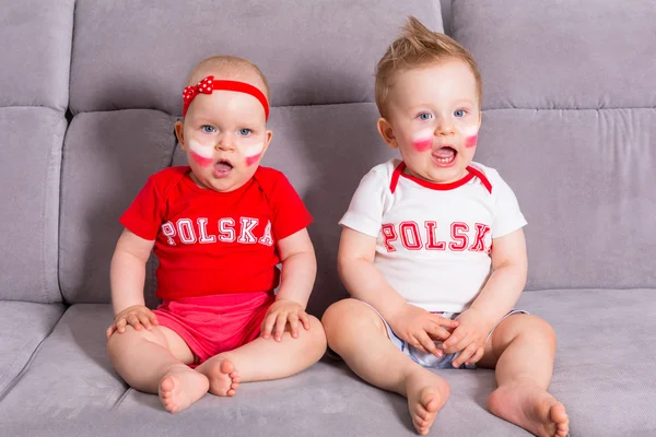 Fanów piłki nożnej baby twins Team Polska — Zdjęcie stockowe