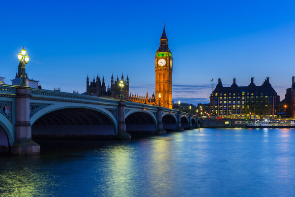 Big Ben and Palace of Westminster in London at night