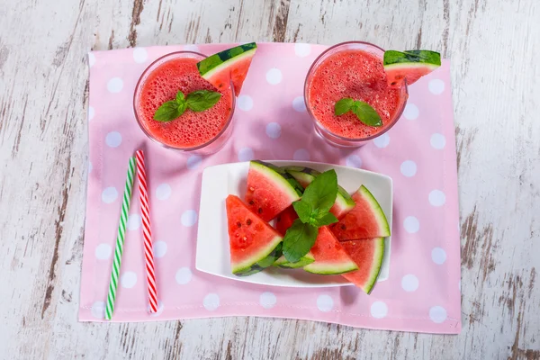 Glasses of watermelon smoothie — Stock Photo, Image
