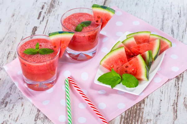 Glasses of watermelon smoothie — Stock Photo, Image