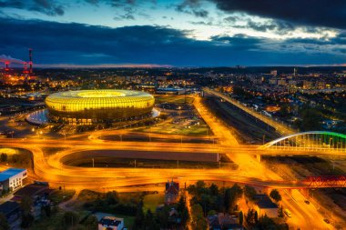 Gdansk, Polonya - 19 Ekim 2020: Kehribar şeklindeki Energa Stadyumu, Gdansk, Polonya.