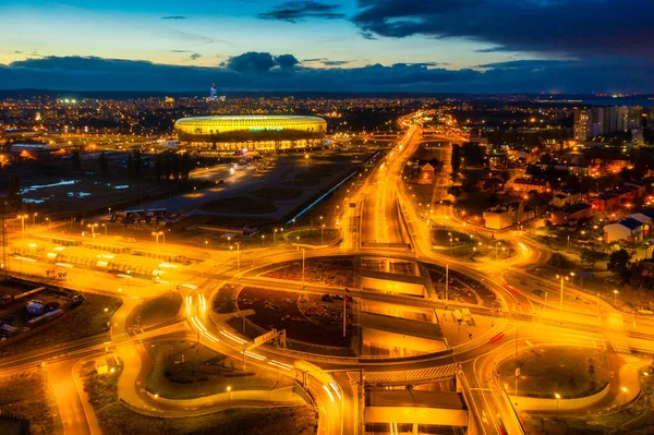 Gdansk Polen Oktober 2020 Luchtlandschap Met Amberkleurige Vorm Energa Stadion — Stockfoto