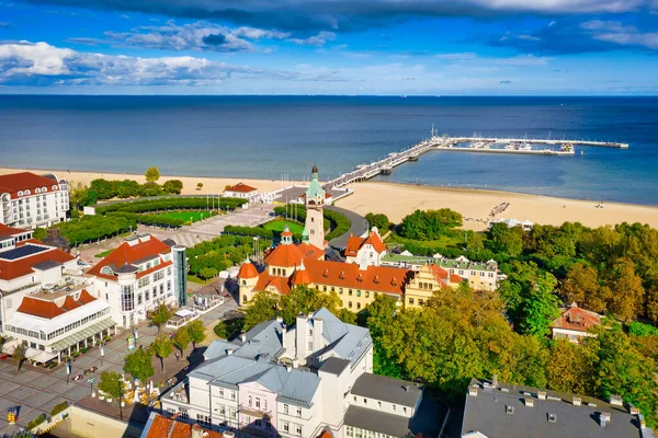 Солнечный Пейзаж Города Сопота Моло Пирс Балтийском Море Польша — стоковое фото