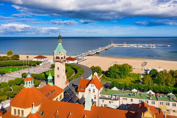 Солнечный Пейзаж Города Сопота Моло Пирс Балтийском Море Польша — стоковое фото