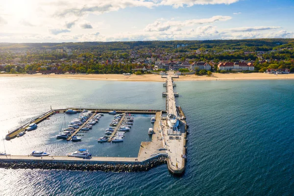 Aerial View Baltic Sea Coastline Wooden Pier Sopot Poland — Stock Photo, Image