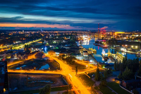 Fantastisk Utsikt Över Varvet Och Kanalerna Gdansk Skymningen Polen — Stockfoto