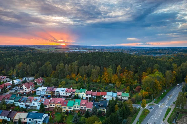 Luchtlandschap Van Het Rotmanka Dorp Bij Zonsondergang Polen — Stockfoto