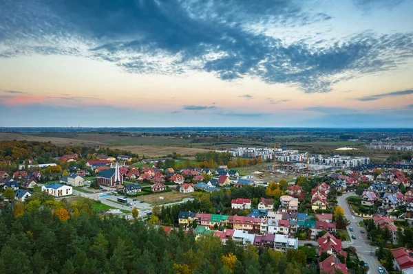 Luchtlandschap Van Het Rotmanka Dorp Bij Zonsondergang Polen — Stockfoto