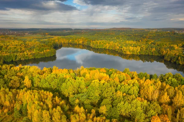 Goldener Herbst Polens Straszynsee Von Oben — Stockfoto