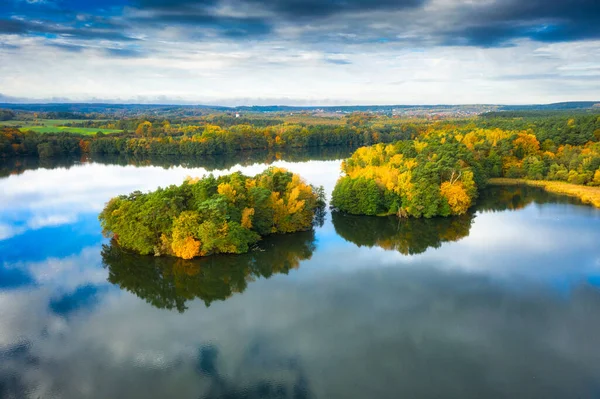 Otoño Oro Polonia Junto Lago Straszyn Desde Arriba —  Fotos de Stock