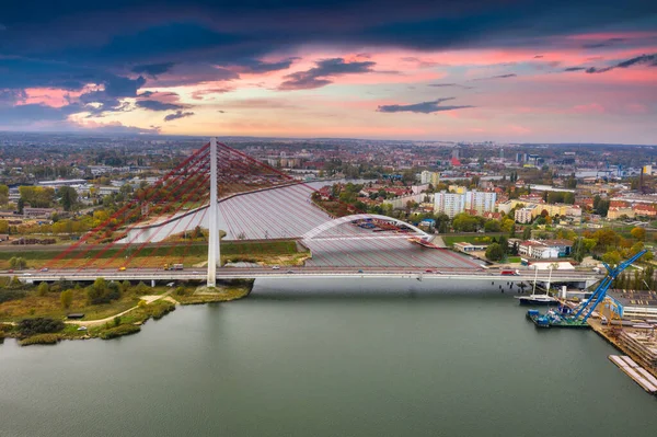 Kabelový Most Řece Visle Gdaňsku Polsko — Stock fotografie