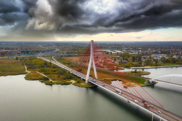 Kabelový Most Řece Visle Gdaňsku Polsko — Stock fotografie