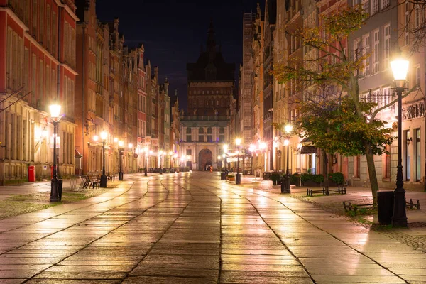 Gdansk Október 2020 Építészet Long Lane Gdansk Óvárosában Éjjel Lengyelország — Stock Fotó