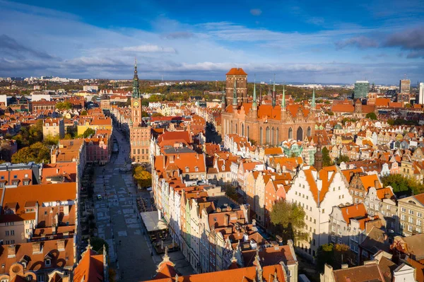 Vista Aérea Cidade Velha Gdansk Com Arquitetura Incrível Polônia — Fotografia de Stock