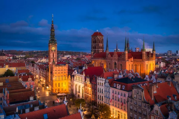 Légi Felvétel Régi Város Gdansk Éjjel Lengyelország — Stock Fotó