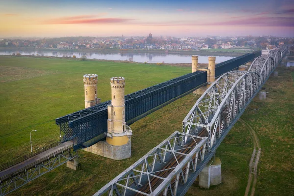 Gamla Järnvägsbron Över Floden Vistula Tczew Vid Soluppgången Polen — Stockfoto