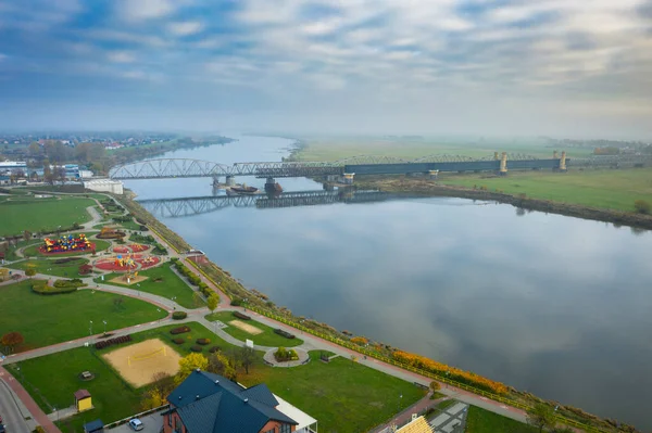 Paesaggio Aereo Del Fiume Vistola Ponte Ferroviario Tczew Polonia — Foto Stock