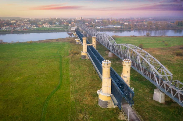 Paysage Aérien Vistule Pont Ferroviaire Tczew Pologne — Photo