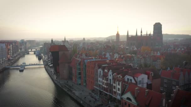Amazing Cityscape Gdansk Motlawa River Sunset Poland — Stock Video