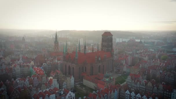 Widok Lotu Ptaka Stare Miasto Gdańsku Zachodzie Słońca Polska — Wideo stockowe