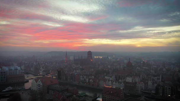Niesamowita Panorama Gdańska Nad Rzeką Motławą Zachodzie Słońca Polska — Wideo stockowe