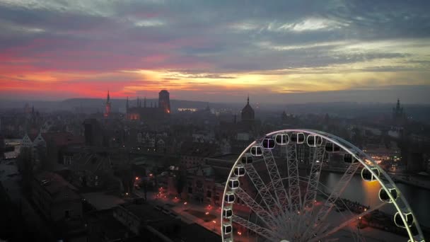 Tolles Stadtbild Von Danzig Bei Sonnenuntergang Polen — Stockvideo