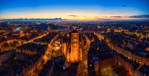 Vue Aérienne Basilique Sainte Marie Gdansk Aube Pologne — Photo