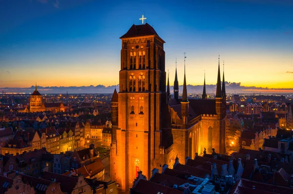 Aerial View Mary Basilica Gdansk Dawn Poland — Stock Photo, Image