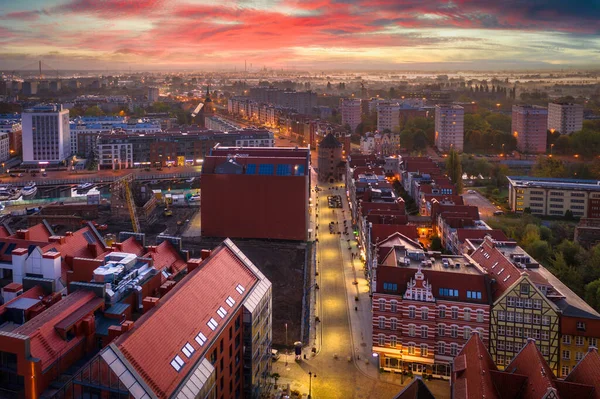 Vista Aérea Cidade Gdansk Amanhecer Polônia — Fotografia de Stock