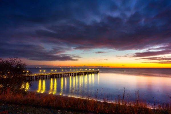 Beautiful Landscape Wooden Pier Gdynia Orlowo Sunrise Poland — Stock Photo, Image