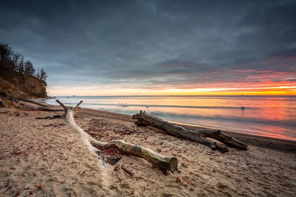 Increíble Paisaje Playa Acantilado Orlowo Antes Del Amanecer Gdynia Polonia —  Fotos de Stock