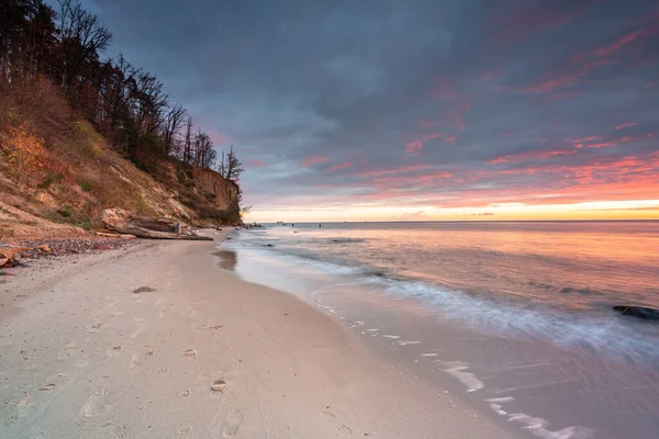 Paisagem Incrível Praia Orlowo Penhasco Antes Nascer Sol Gdynia Polónia — Fotografia de Stock