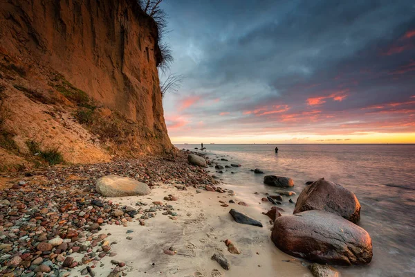 Paisagem Incrível Praia Orlowo Penhasco Antes Nascer Sol Gdynia Polónia — Fotografia de Stock