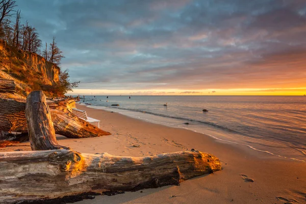 Verbazingwekkend Landschap Van Het Strand Bij Orlowo Klif Voor Zonsopgang — Stockfoto