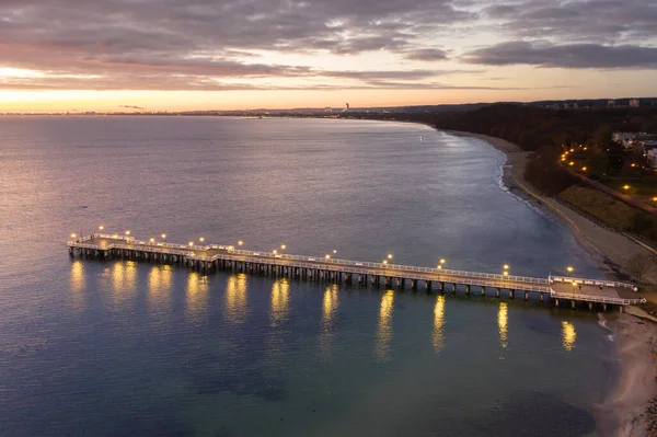 Prachtig Landschap Met Houten Pier Gdynia Orlowo Voor Zonsopgang Polen — Stockfoto