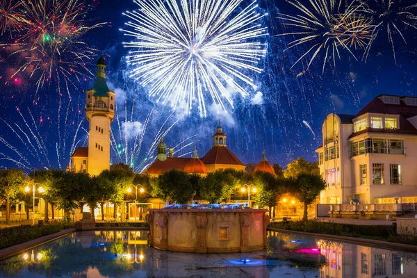Fireworks Display Sopot Molo Pier Baltic Sea Poland — Stock Photo, Image