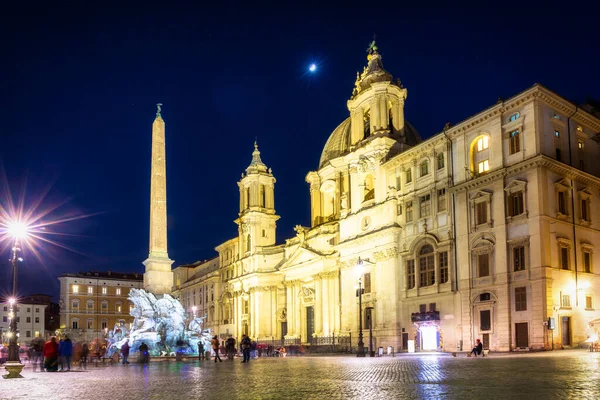 Architektura Piazza Navona Římě Noci Itálie — Stock fotografie