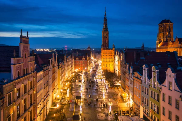 Karácsonyi Díszek Régi Város Gdansk Alkonyatkor Lengyelország — Stock Fotó