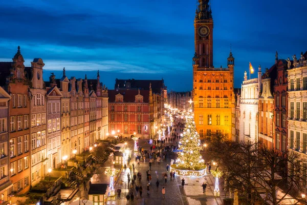 Vánoční Ozdoby Starém Městě Gdaňsku Soumraku Polsko — Stock fotografie