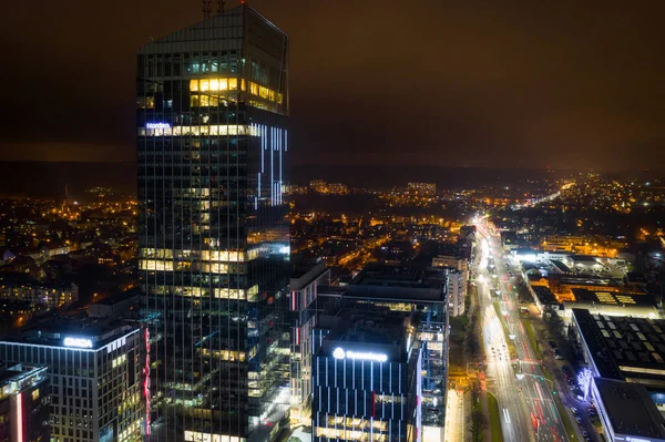 Гданськ Польща Грудня 2020 Olivia Star Skyscraper Gdansk Oliwa Вночі — стокове фото