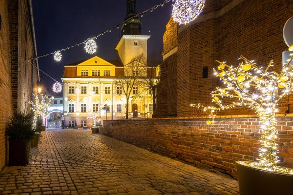 Beautiful Christmas Decorations Street Grudziadz Night Poland — Stock Photo, Image