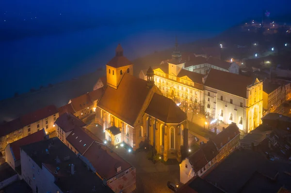 Luchtfoto Landschap Van Grudziadz Oude Stad Met Kerstversiering Nachts Polen — Stockfoto