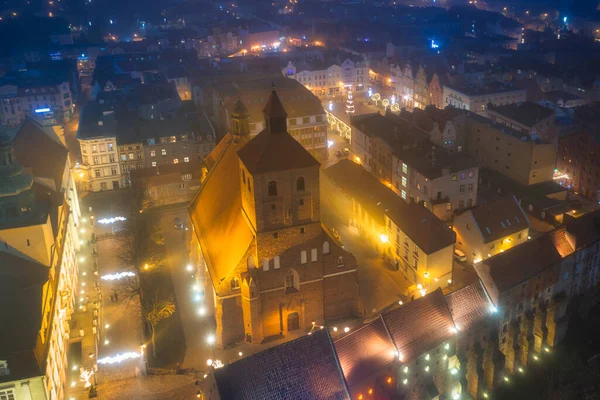 Flygfoto Grudziadz Gamla Stad Med Juldekorationer Natten Polen — Stockfoto