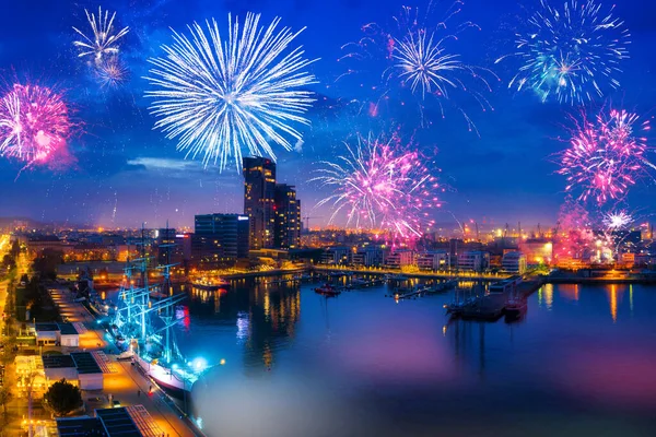 Fireworks Display Gdynia Baltic Sea Poland — Stock Photo, Image