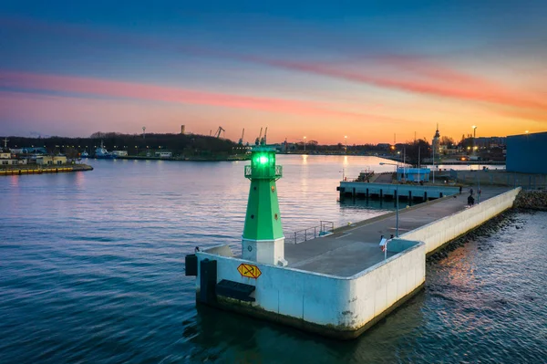 Der Leuchtturm Ausgang Zur Ostsee Neuen Hafen Bei Dämmerung Danzig — Stockfoto