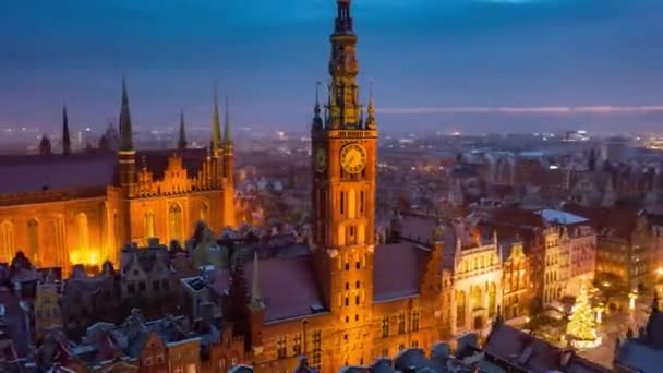 Hyper Lapse Gdansk City Old Town Hall Air Poland — Stock Video