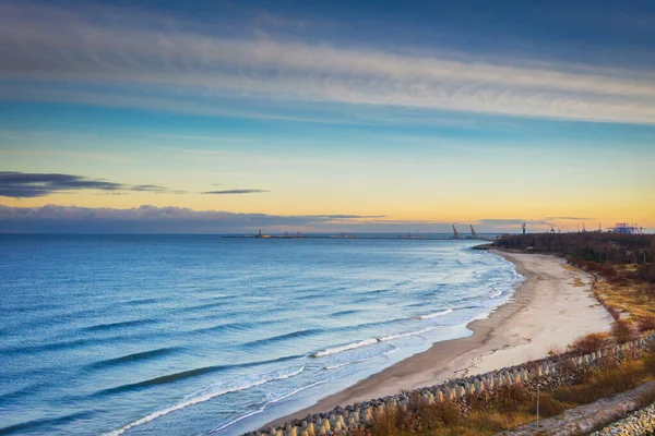 Paisagem Aérea Mar Báltico New Port Pôr Sol Gdansk Polónia — Fotografia de Stock