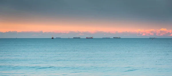 Mar Báltico Con Barcos Horizonte Atardecer Gdansk Polonia — Foto de Stock