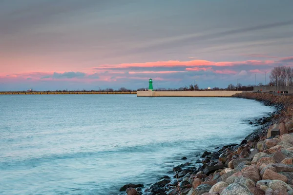Östersjön Stranden New Port Vid Solnedgången Gdansk Polen — Stockfoto